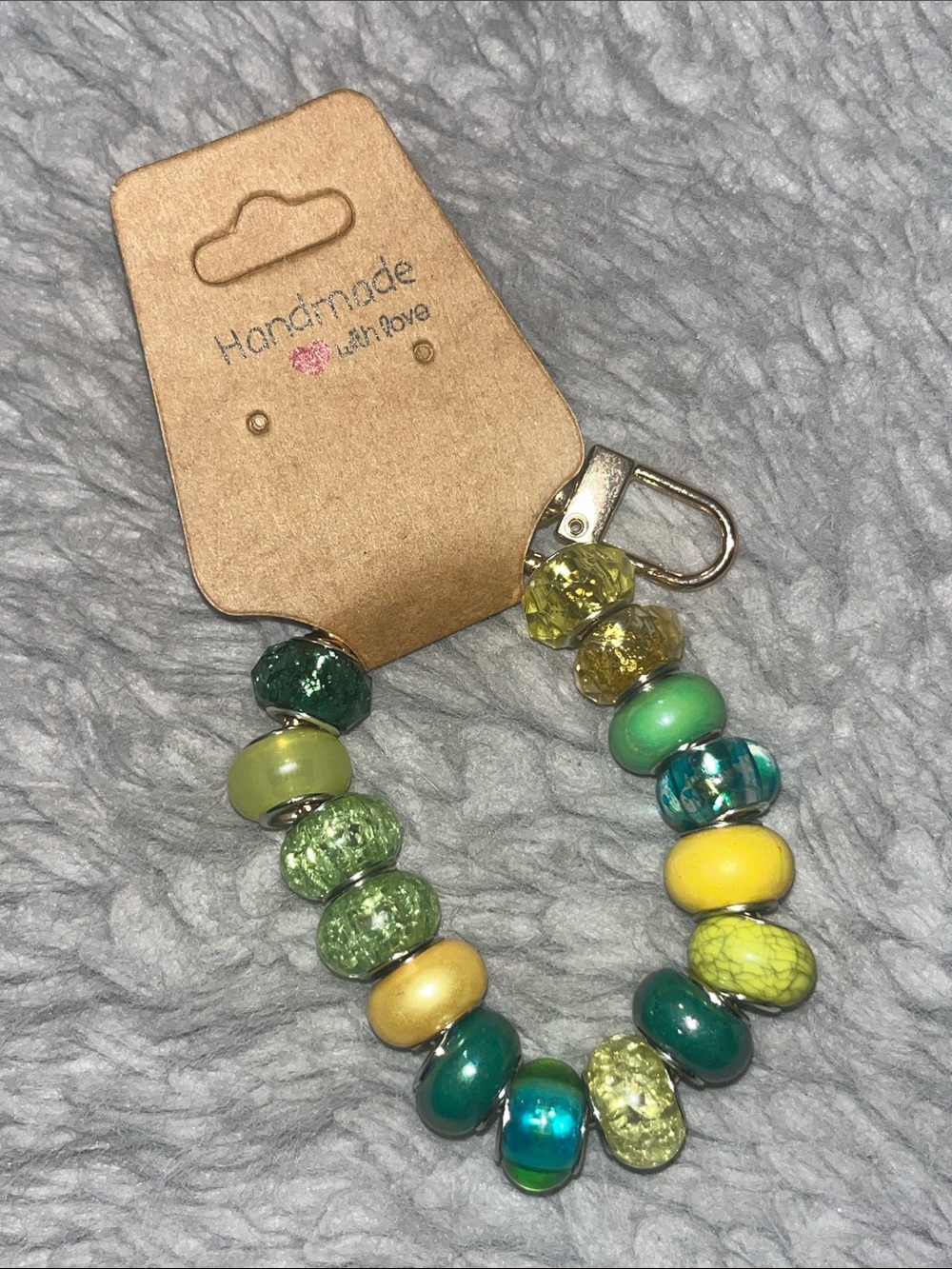 Handmade Beaded Keychain Wristlet Purse Jewelry Gift Idea Green/Yellow 3
